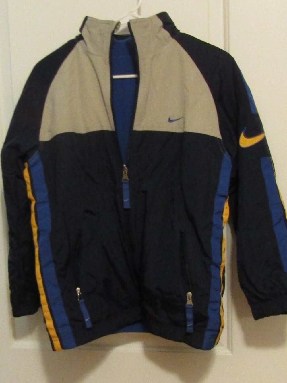 Vintage Y2K NIKE Reversible Hooded Coat Jacket Fleece Lined BOYS LARGE BLK/BLUE